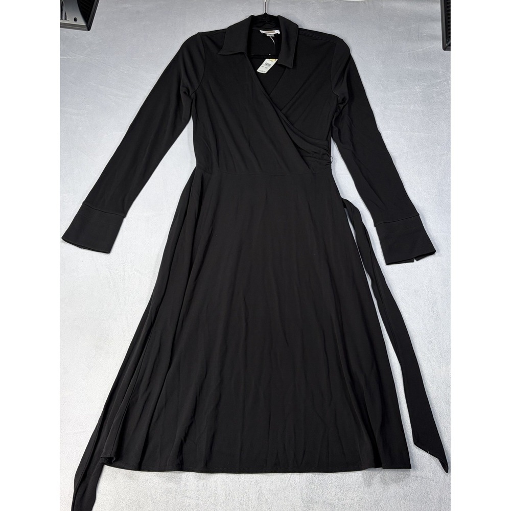 Talbot's Size 10p Black‎ Belted Long Sleeve Faux Wrap Front Dress